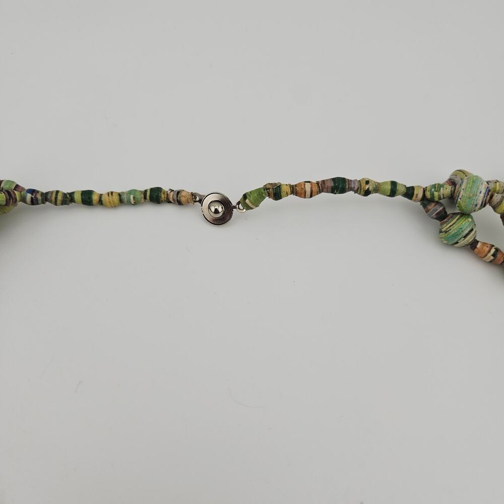 Multistrand Paper Beaded Necklace Green Chunky Artsy Boho Artesian Forest Nymph - Picture 4 of 6